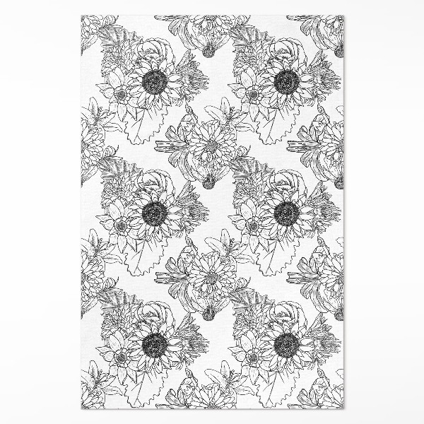 Tapijt vinyl Getekende zonnebloemen, prachtige vintage bloemen