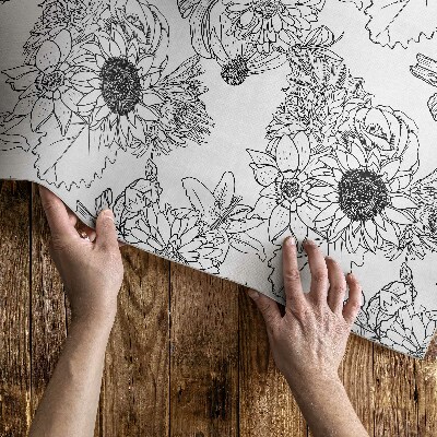 Tapijt vinyl Getekende zonnebloemen, prachtige vintage bloemen