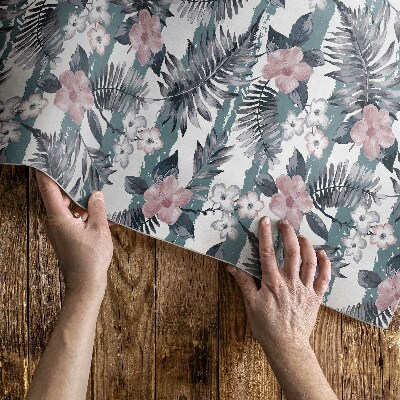Vinyl tapijt Hawaiiaans bladeren- en bloemenpatroon met tropische print