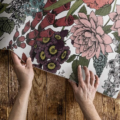 Tapijt vinyl Pastelkleurige bloemen in een vintage weide