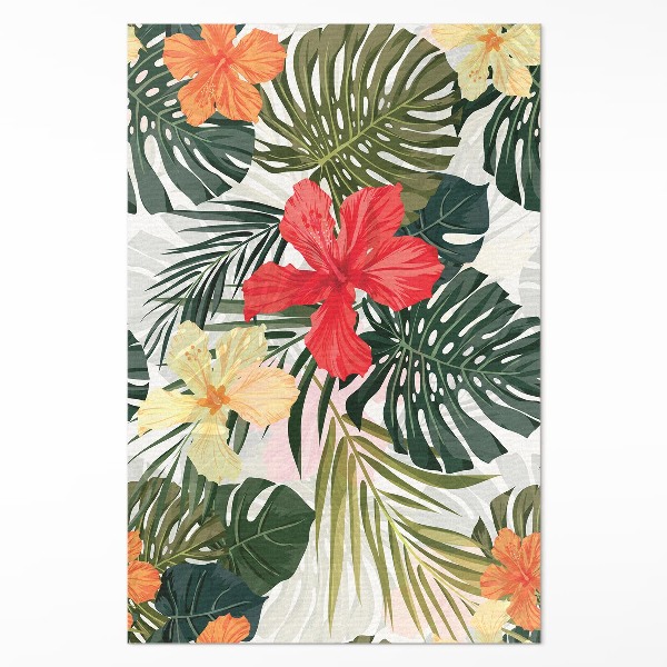 Tapijt vinyl Tropische Monstera bladeren en bloemen