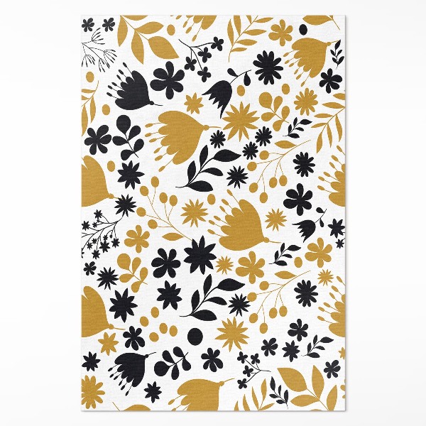 Vinyl tapijt Illustratie van bloemen en bladeren in een weide