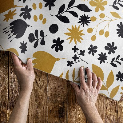 Vinyl tapijt Illustratie van bloemen en bladeren in een weide