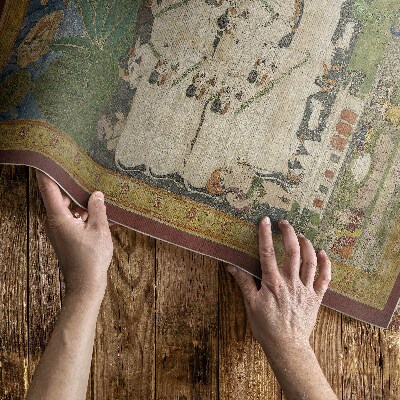 Vinyl vloerkleed Krishna met koeien wandtapijt