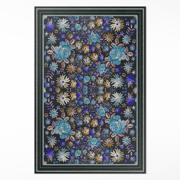 Vinyl vloerkleed Blauwe en gele bloemen