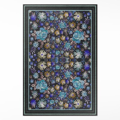 Vinyl vloerkleed Blauwe en gele bloemen