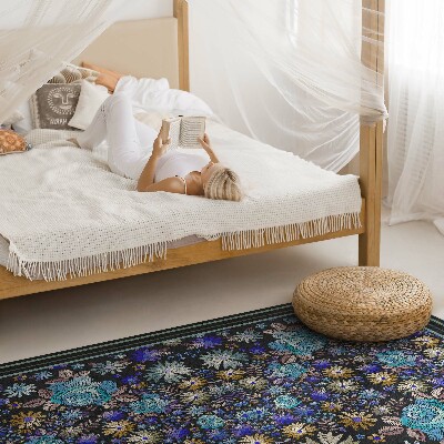 Vinyl vloerkleed Blauwe en gele bloemen