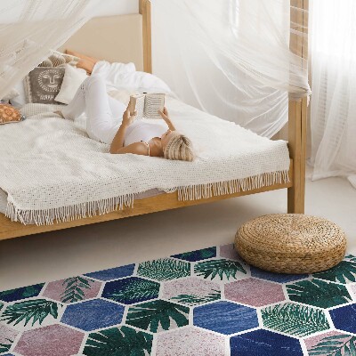 Vinyl tapijt Zeshoekige tegels met planten- en steenmotieven