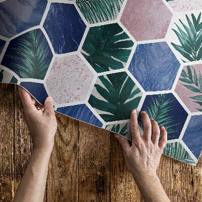 Vinyl tapijt Zeshoekige tegels met planten- en steenmotieven