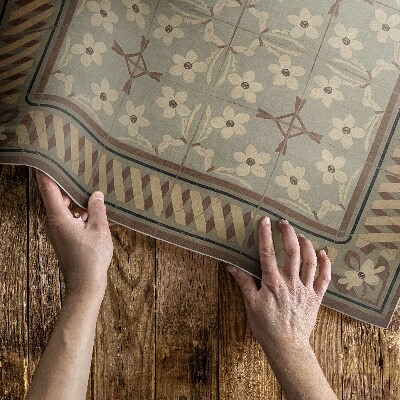 Vinyl vloerkleed Bloemen en bloemblaadjes in retro-stijl mozaïeken