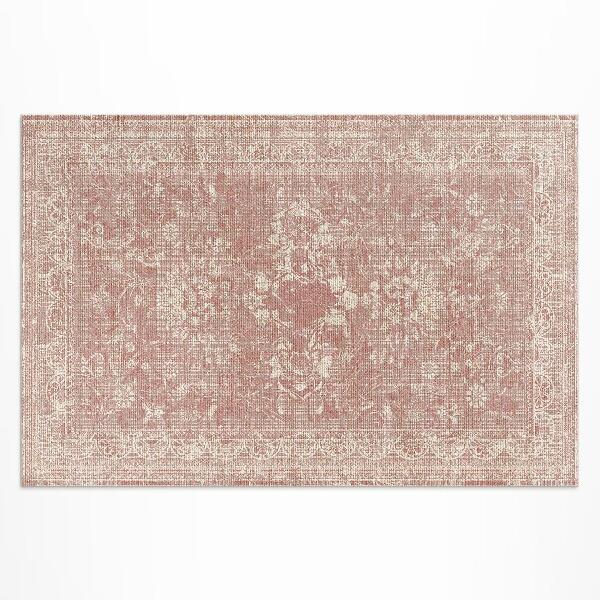 Buiten tapijt Poederroze verweerd vintage bloemenpatroon