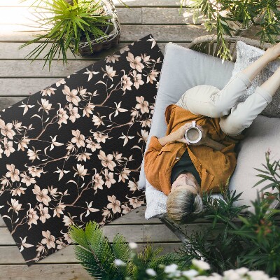 Buiten tapijt Felgekleurde bloemen op takken, vintage patroon