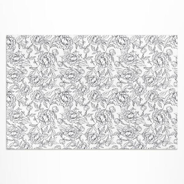 Buiten tapijt Vintage schets van pioenroosbloem en blad