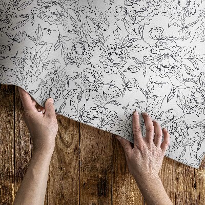 Buiten tapijt Vintage schets van pioenroosbloem en blad