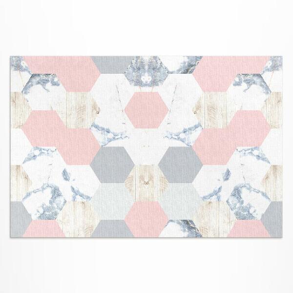 Tuinkleed Pastel zeshoeken met marmer