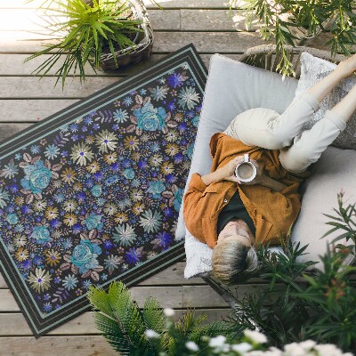 Buitenkleed Blauwe en gele bloemen