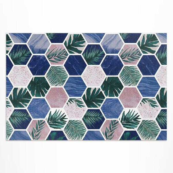 Tuinkleed Zeshoekige tegels met planten- en steenmotieven