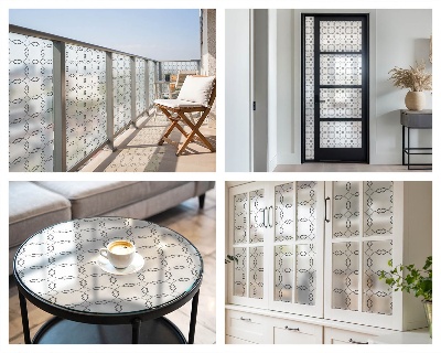 Melkglas folie met glas in lood effect Geometrische lijnen