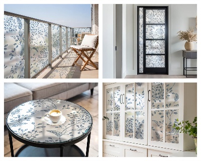 Melkglas folie met glas in lood effect Plantenmotief