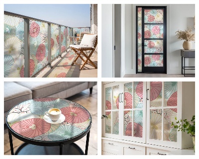 Melkglas folie met glas in lood effect Pastelkleurige bloemen