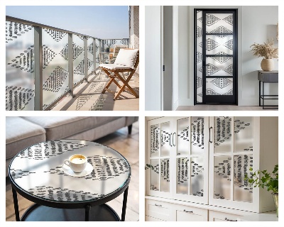 Melkglas folie met glas in lood effect Geometrische diamanten