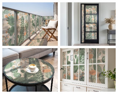 Melkglas folie met glas in lood effect Groene vetplanten