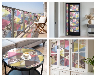 Melkglas folie met glas in lood effect Kleurrijke driehoeken