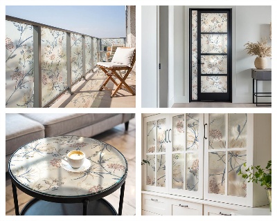 Melkglas folie met glas in lood effect Bloemen van harmonie