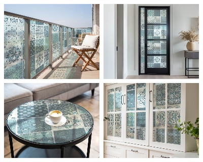 Zelfklevende raamfolie glas in lood Boho tegels