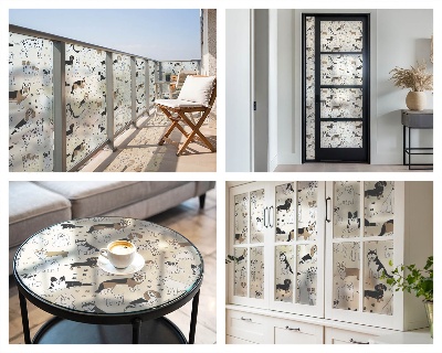 Melkglas folie met glas in lood effect Hondenpatronen