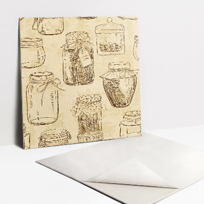 Zelfklevende vinyl tegels Potten op een bruine achtergrond