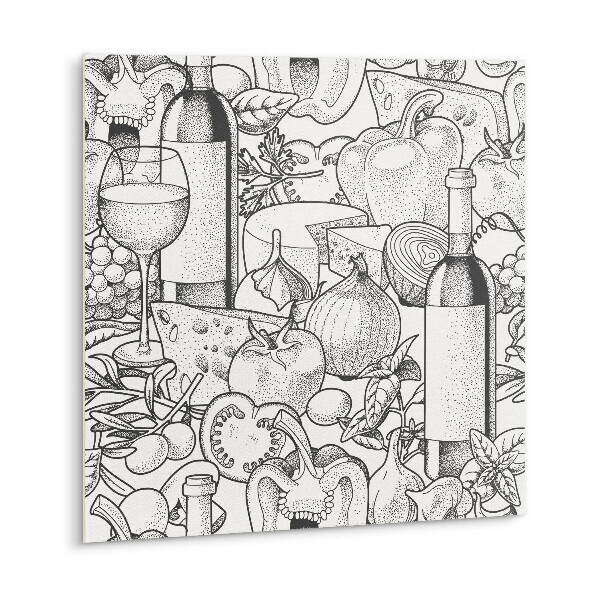 Vinyl tegels Een motief met een fles wijn en groenten