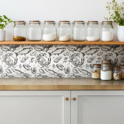 Zelfklevende vinyl tegels Zeevruchten in zwart-wit