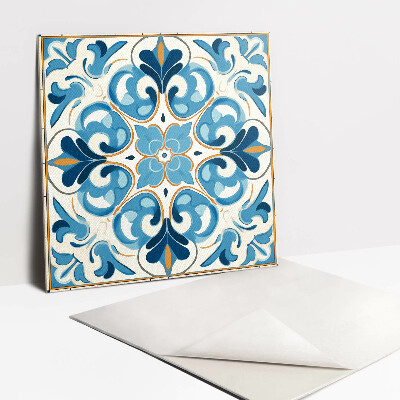 Vinyl tegels zelfklevend Blauw en goud ornament