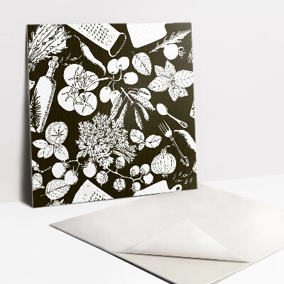 Vinyl tegels zelfklevend Zwart-wit cartoongroenten