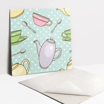 Vinyl tegels Een waterkoker en kleurrijke kopjes