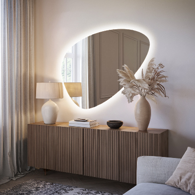Wandspiegel in de vorm van een ei met ledverlichting
