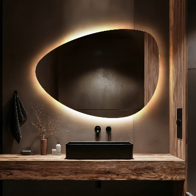 Wandspiegel in de vorm van een ei met ledverlichting