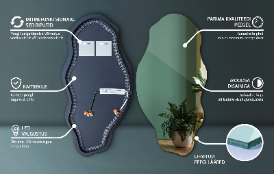 Asymmetrische spiegel met verlichting decoratief