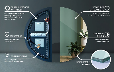 Halfronde spiegel met verlichting