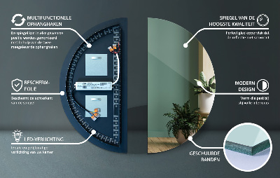 Halfronde spiegel met verlichting