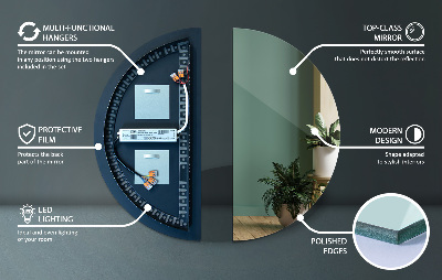 Halfronde spiegel met verlichting
