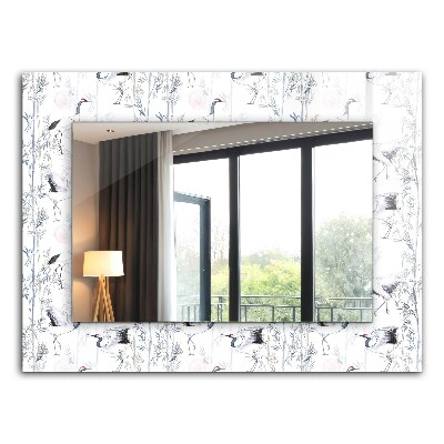 Rechthoekige spiegel met decoratie Kranen en bamboe