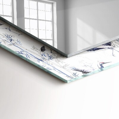 Rechthoekige spiegel met decoratie Kranen en bamboe