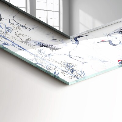 Rechthoekige spiegel met decoratie Kranen en bamboe