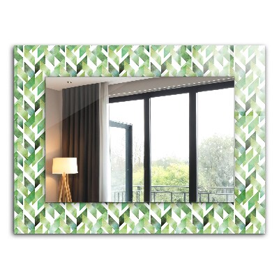 Rechthoekige spiegel met print Groen geometrisch patroon