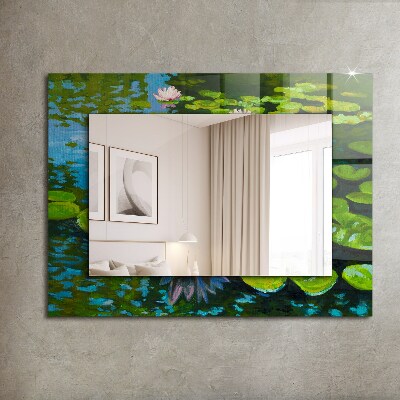 Rechthoekige spiegel met print Waterlelievijver