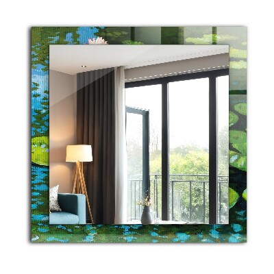 Rechthoekige spiegel met print Waterlelievijver