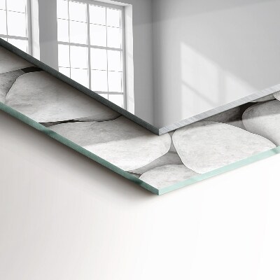 Rechthoekige spiegel met print Witte gladde stenen