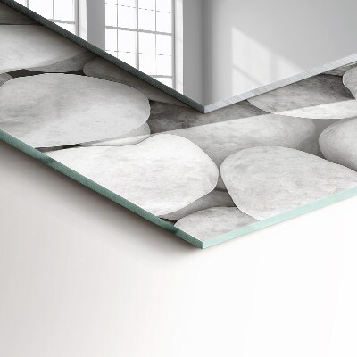 Rechthoekige spiegel met print Witte gladde stenen